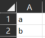 The output of the formula: =TEXTSPLIT("aXYb",,"xy",,1). 2 cells are populated on the same row, with values a and b respectively.