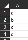 The output of the formula: =TEXTSPLIT("a|b|c|d",,"|"). 4 cells are populated in the same column, with values a,b,c & d respectively.